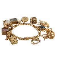 Pre-Owned 9ct Yellow Gold Charms and Figaro Charm Bracelet 4123836
