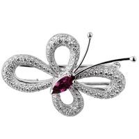 Pre-Owned 18ct White Gold Diamond and Pink Topaz Butterfly Brooch 4313095