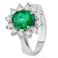 Pre-Owned 18ct White Gold Emerald and Diamond Cluster Ring 4328075