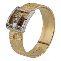 Pre-Owned 18ct Two Colour Gold Mens Diamond Set Buckle Ring 4115362