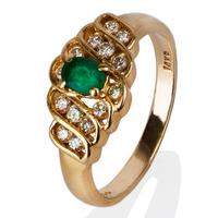 Pre-Owned 14ct Yellow Gold Emerald and Diamond Cluster Ring 4332652