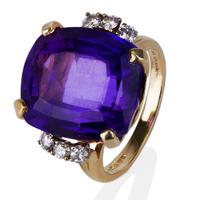 Pre-Owned 14ct Yellow Gold Amethyst and Diamond Ring 4332680