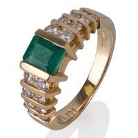 pre owned 14ct yellow gold emerald and diamond ring 4332691