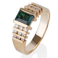 Pre-Owned 14ct Yellow Gold Mens Green Tourmaline and Diamond Ring 4332689