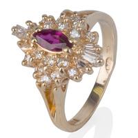 Pre-Owned 14ct Yellow Gold Ruby and Diamond Cluster Ring 4332574