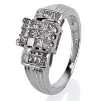 Pre-Owned 14ct White Gold Princess Cut Diamond Cluster Ring 4332730