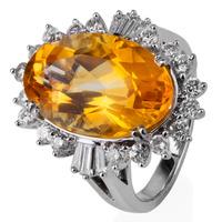 Pre-Owned 14ct White Gold Citrine and Diamond Cluster Ring 4332713