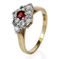 Pre-Owned 9ct Yellow Gold Ruby and Diamond Cluster Ring 4148327