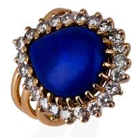 Pre-Owned 14ct Yellow Gold Lapis Lazuli and Diamond Cluster Ring 4332677