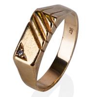 Pre-Owned 9ct Yellow Gold Mens Diamond Set Signet Ring 4115218