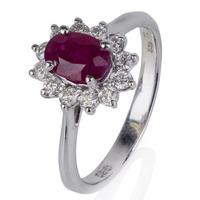 Pre-Owned 14ct White Gold Ruby And Diamond Cluster Ring 4332074