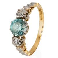 Pre-Owned 18ct Yellow Gold Blue Zirconnia and Diamond Three Stone Ring 4111331