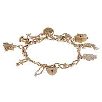 Pre-Owned 9ct Yellow Gold Charms and Figaro Bracelet 4123830
