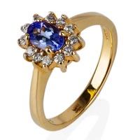 pre owned 14ct yellow gold tanzanite and diamond cluster ring 4329331