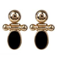 Pre-Owned 14ct Yellow Gold Oval Onyx Dropper Earrings 4317988