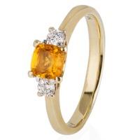Pre-Owned 9ct Yellow Gold Citrine and Diamond Three Stone Ring 4145860