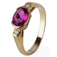 Pre-Owned 14ct Yellow Gold Pink Tourmaline and Diamond Three Stone Ring 4332602