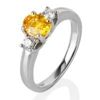 Pre-Owned 18ct White Gold Yellow Sapphire and Diamond Three Stone Ring 4148841