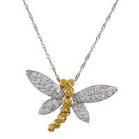 Pre-Owned 18ct Two Colour Gold White and Yellow Diamond Dragonfly Necklace 4314620