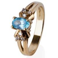 pre owned 9ct yellow gold blue topaz and diamond cluster ring 4332611