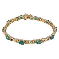 pre owned 14ct yellow gold emerald and diamond kiss bracelet 4307715