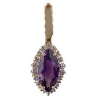 Pre-Owned 9ct Yellow Gold Marquise Amethyst and Diamond Cluster Pendant 4314091