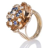 Pre-Owned 14ct Yellow Gold Sapphire and Diamond Spray Ring 4332454