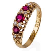 Pre-Owned 18ct Yellow Gold Ruby and Diamond Nine Stone Ring 4111062