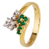 Pre-Owned 18ct Yellow Gold Emerald and Diamond Crossover Cluster Ring 4111229