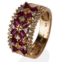 Pre-Owned 14ct Yellow Gold Ruby and Diamond Band Ring 4332282