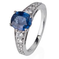 Pre-Owned 14ct White Gold Oval Sapphire and Diamond Ring 4332776