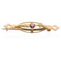 Pre-Owned 9ct Yellow Gold Amethyst and Pearl Brooch 4113228