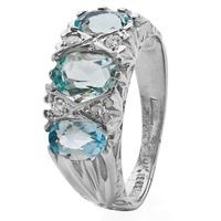Pre-Owned 9ct White Gold Aquamarine and Diamond Seven Stone Ring 4185966