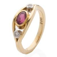 Pre-Owned 18ct Yellow Gold Ruby and Diamond Three Stone Ring 4111187