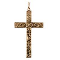 Pre-Owned 9ct Yellow Gold Engraved Cross Pendant 4139840