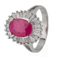 pre owned 14ct white gold ruby and diamond oval cluster ring 4328046