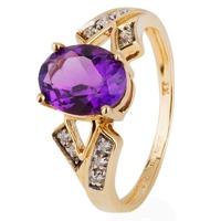 Pre-Owned 14ct Yellow Gold Amethyst and Diamond Ring 4328118