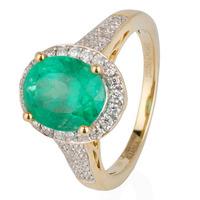 Pre-Owned 18ct Yellow Gold Emerald and Diamond Cluster Ring 4112174