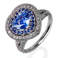 Pre-Owned 18ct White Gold Heart Sapphire And Diamond Cluster Ring 4332050