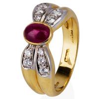 pre owned 18ct yellow gold ruby and diamond bow ring 4332717