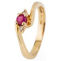 pre owned 14ct yellow gold ruby and diamond three stone ring 4309149