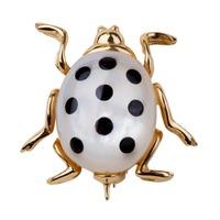 Pre-Owned 14ct Yellow Gold Enamel Spot Beetle Brooch 4313072