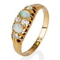 Pre-Owned 18ct Yellow Gold Old Cut Diamond and Opal Ring 4148504