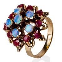 Pre-Owned 9ct Yellow Gold Ruby and Opal Cluster Ring 4309983