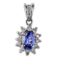 Pre-Owned 14ct White Gold Tanzanite and Diamond Oval Cluster Pendant 4214640