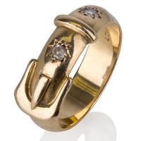 pre owned 18ct yellow gold mens diamond set buckle ring 4115302