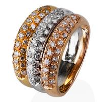Pre-Owned 18ct Three Colour Gold Multi Row Ring 4309019