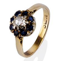 Pre-Owned 9ct Yellow Gold Diamond And Sapphire Cluster Ring 4148639