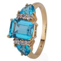 Pre-Owned 14ct Yellow Gold Blue Topaz and Diamond Nine Stone Ring 4328128