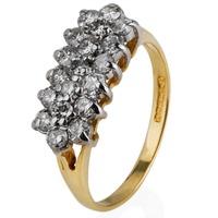 Pre-Owned 18ct Yellow Gold Diamond Three Row Cluster Ring 4112197